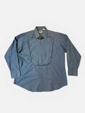 Ely Cattleman mens XL blue solid bib front pearl snap western shirt EUC